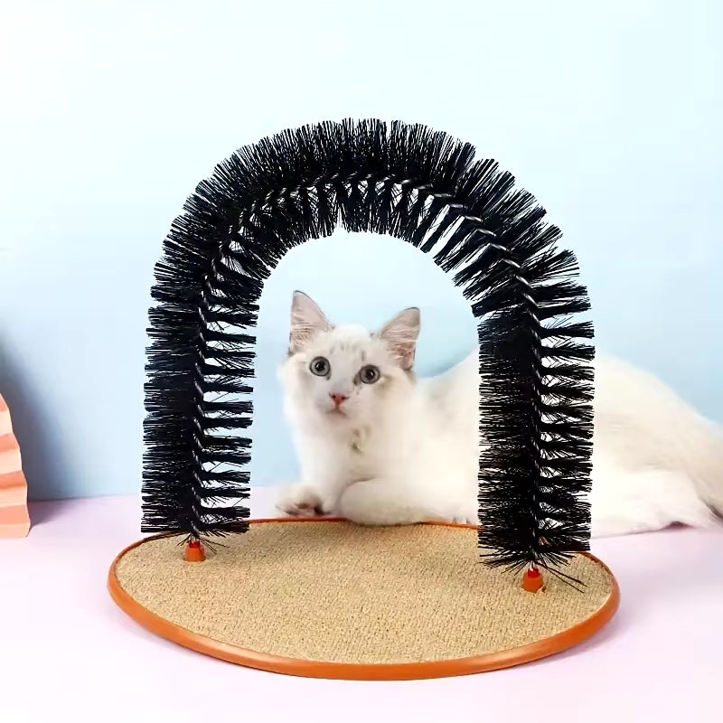 Cat Toy Arch Self Groome Pamper Feline with a Massage Grooming Rubbing Brush with Scratching Pad Toy for Cats Interactive Toys