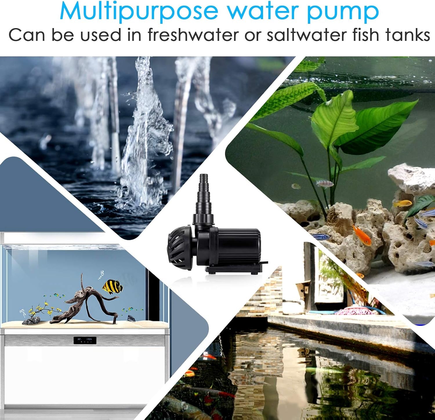 800-3200GPH Controllable Water Pump,Circulation Make Wave/Feed Mode/20 Options Flow Adjustable Multifunction Submersible or External Powerful Return Pump for Saltwater & Freshwater Fish Tank